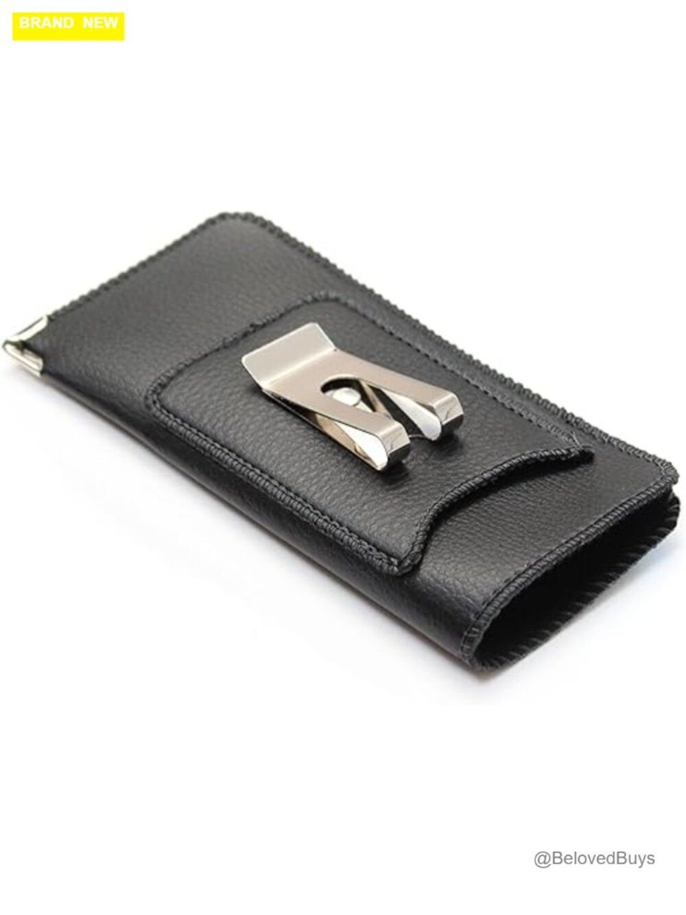 PU Leather Eyeglass Case with Metal Belt Clip & Card Pocket, Felt Lining